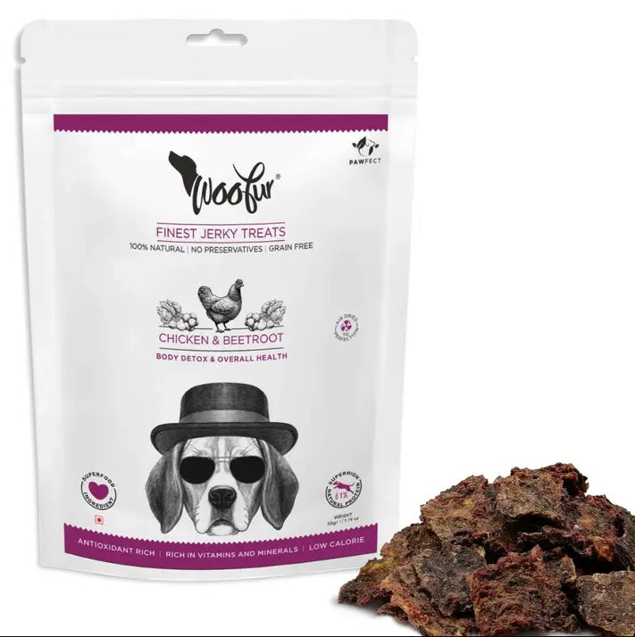 Pawfect Woofur Jerky Treats: Chicken & Beetroot 50g